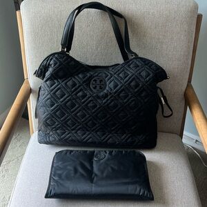 Tory Burch Black Quilted Nylon baby bag with matching changing pad